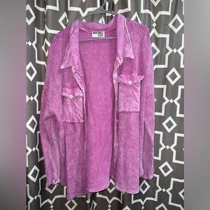 Bucketlist large waffle knit button up shacket
